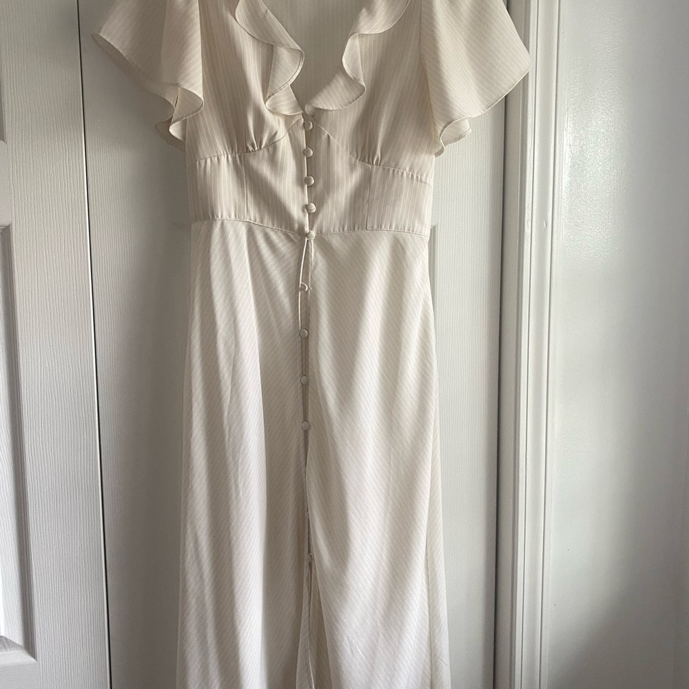 Cream Ruffle-Trim Button Front Women’s Dress